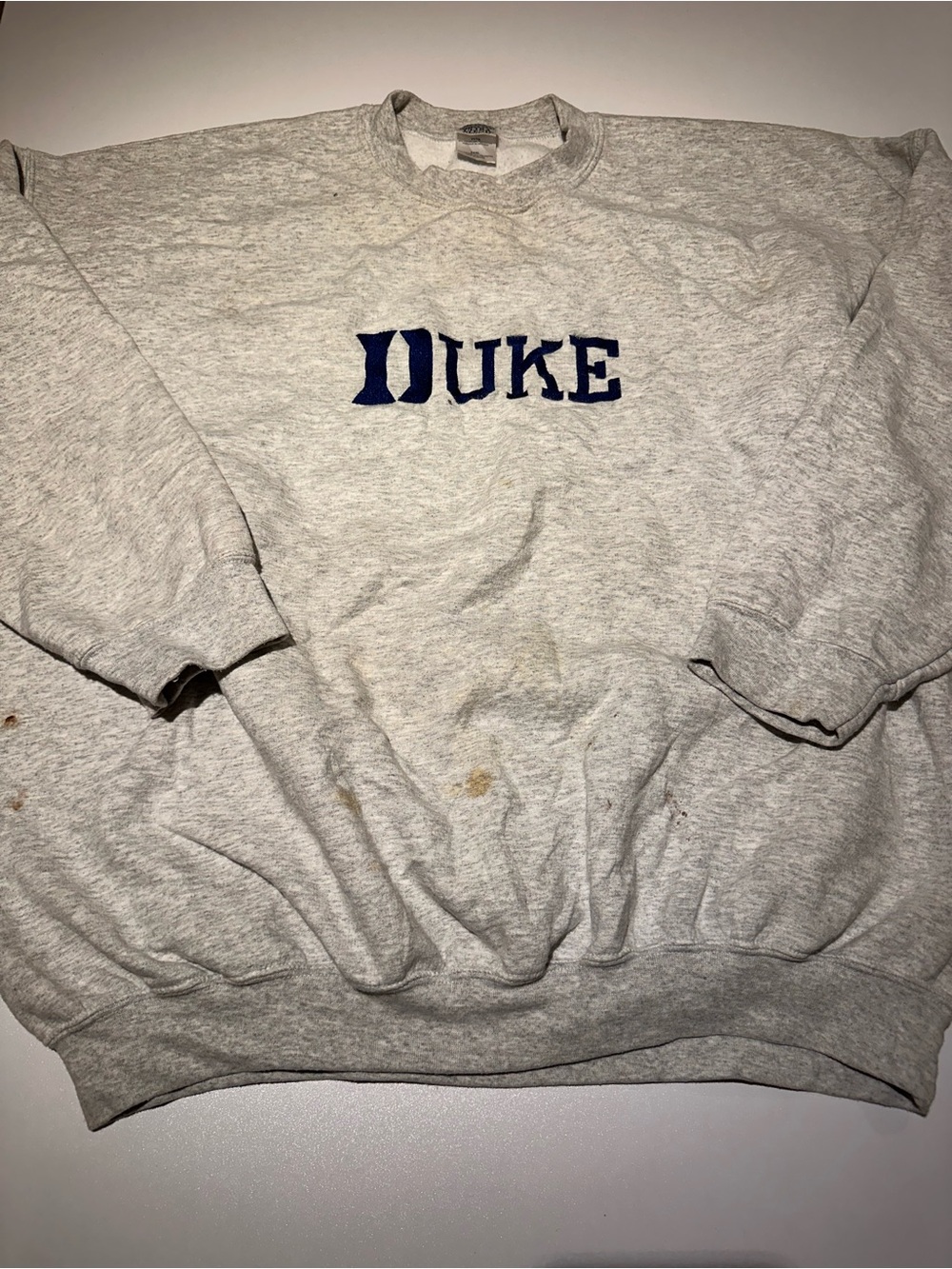 Gildan Gray Crewneck Sweatshirt with Navy DUKE Logo